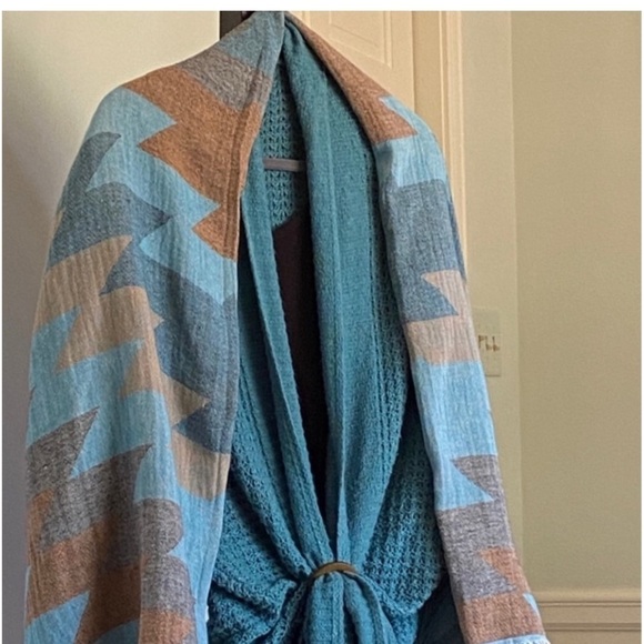 Oversized Cardigan Waffle Knit Teal Open Front Abercrombie & Fitch Cardigan - Picture 5 of 12